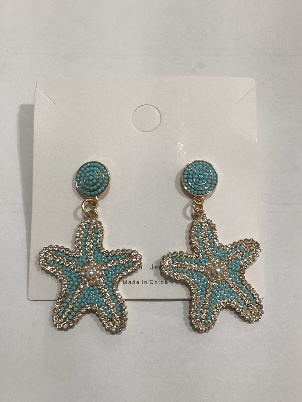 Turquoise Beaded Starfish Drop Earrings